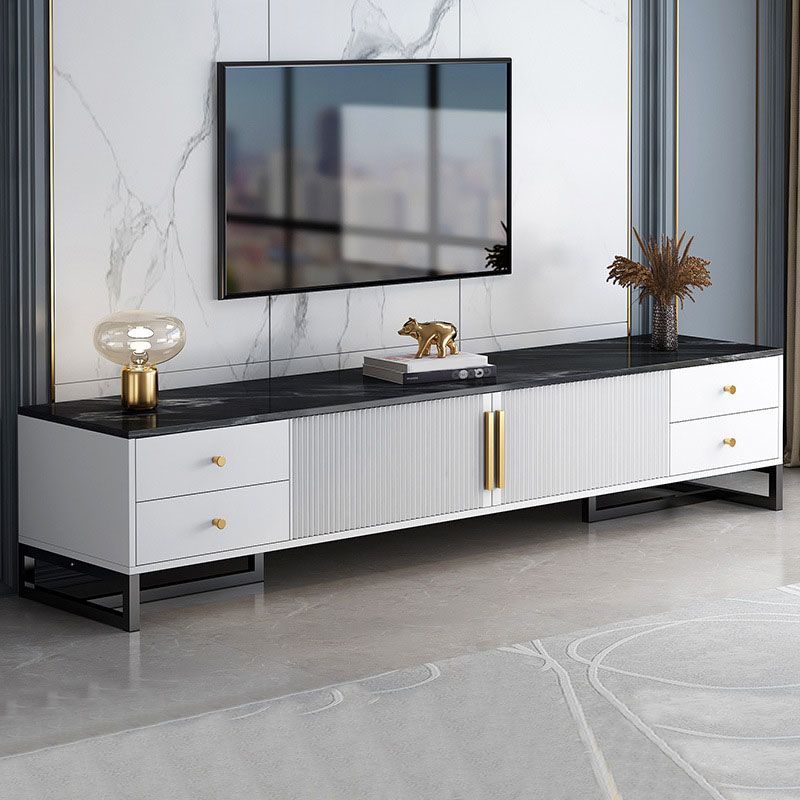 Consola de TV con almacenamiento cerrado, mueble de madera estilo Glam, con cajones y puertas