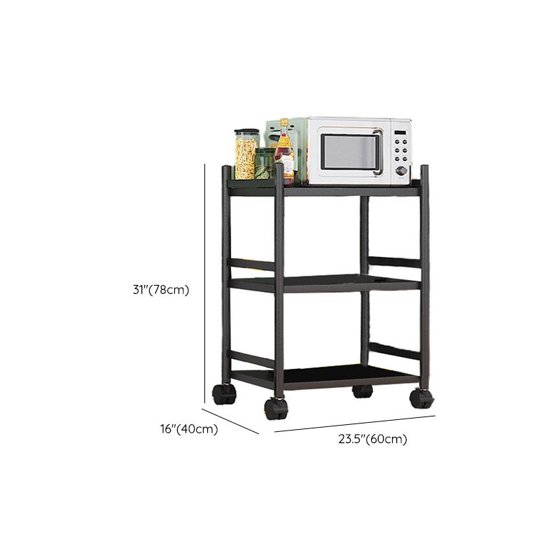 モダンなダイニングルーム準備テーブルロッキングホイール付きブラックキッチントロリー