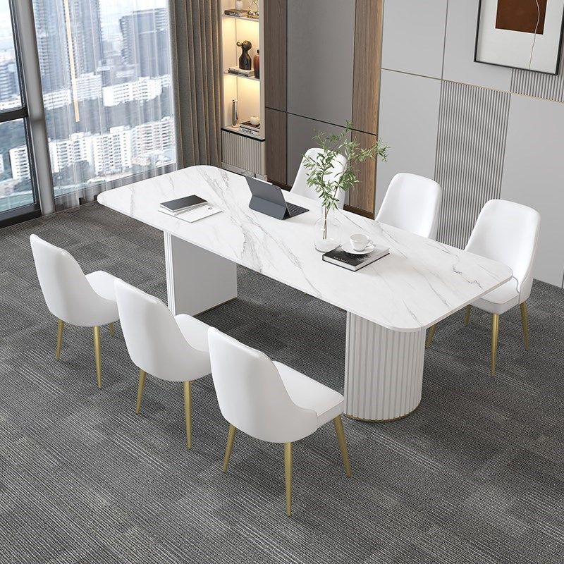 Table de conférence de forme rectangulaire de bureau en pierre avec 2 lames en noir / blanc