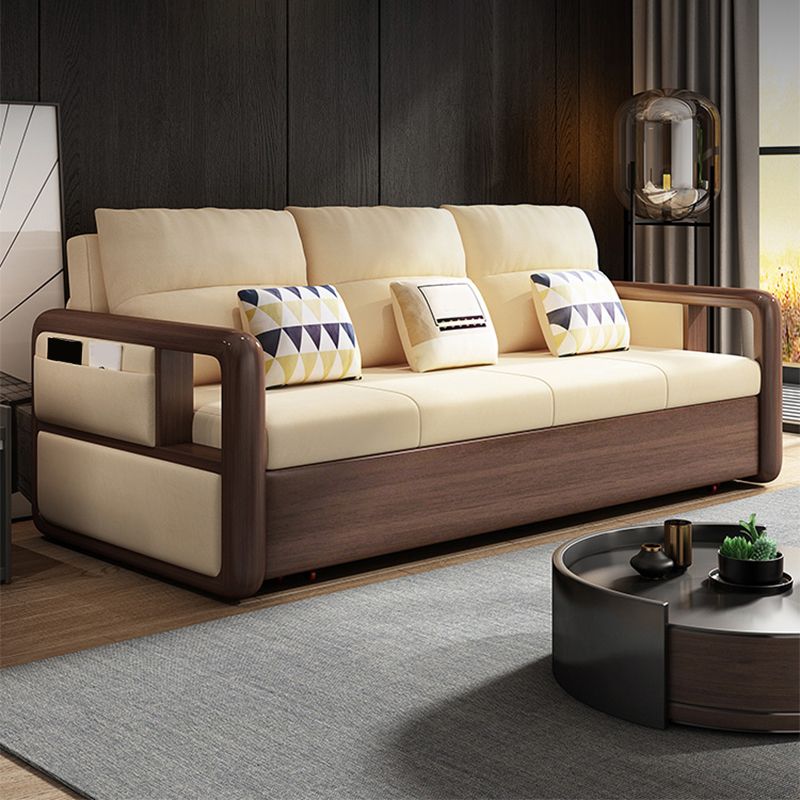 Modernism Brown Fabric Sofa Bed Solid Wood Sofa with Storage Clearhalo 'furn' 'furn_sofas' 'Furniture' 'Living Room Furniture' 'Sofa' 'sofas' 1200x1200_a0561e82-6ca2-4eb6-9ae7-6d20b4f7c4a7