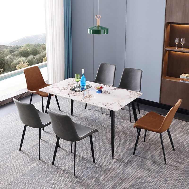 Black Metal Frame Industrial Rectangle Dining Table Sintered Stone Table for Home Clearhalo 'Dining Tables & Seating' 'Dining Tables' 'dining_table' 'furn' 'furn_dining_table' 'Furniture' 'Kitchen & Dining Furniture' 1200x1200_a0598e0a-782e-4378-a033-0b40e6607d78