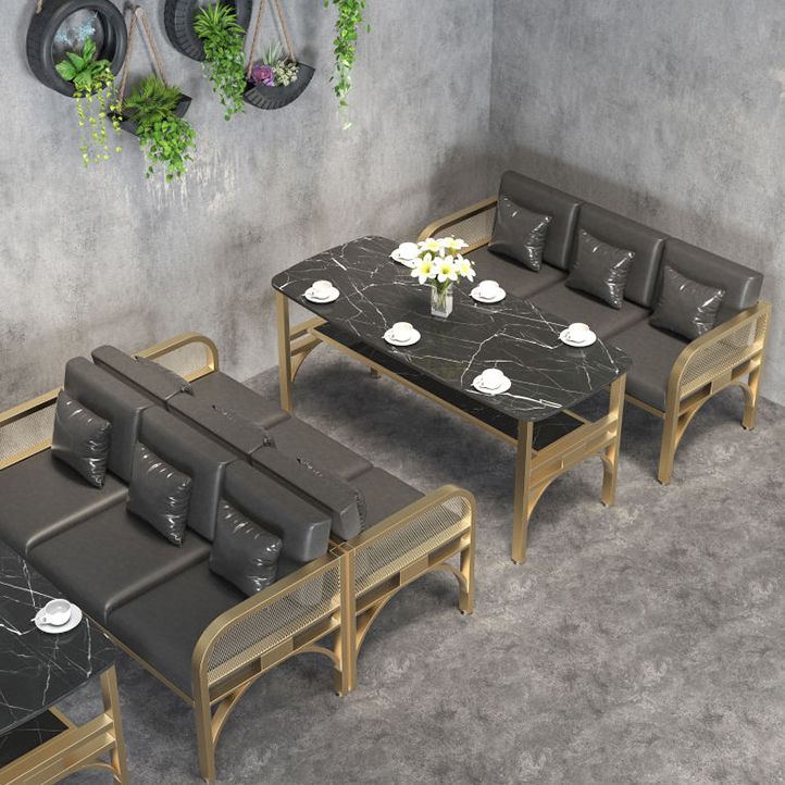 Industrial Sintered Stone Dinner Room Kitchen Table Black Table with Gold Frame Clearhalo ' dining_table' 'Dining Tables & Seating' 'Dining Tables' 'furn' 'furn_dining_table' 'Furniture' 'furniture_dining_table' 'Kitchen & Dining Furniture' 'kitchen&dining_furn' 'kitchen' 'kitchen_dining_table' 1200x1200_a05a3646-b450-4de2-8ef8-6104fc9da82f