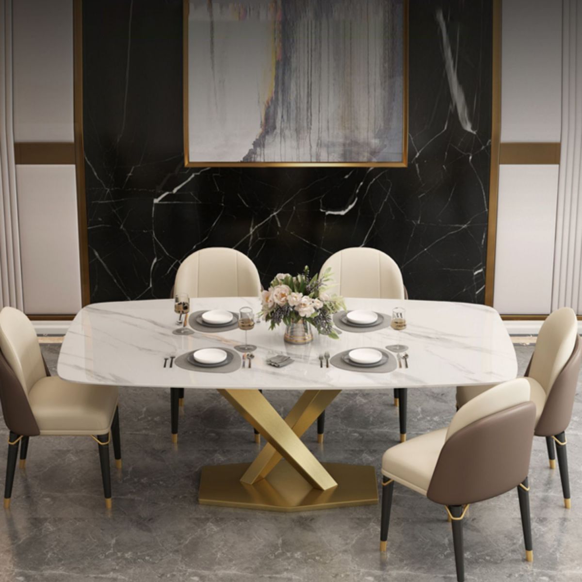 Glam Rectangle 1/4/5/6/7 Pieces Dinette Set Indoor White and Gold Dining Set Clearhalo 'Dining Room Sets' 'Dining Tables & Seating' 'dining_room_set' 'furn' 'furn_dining_room_set' 'Furniture' 'Kitchen & Dining Furniture' 1200x1200_a05bfd0d-06d6-4dce-8d6f-bb6095b320cd