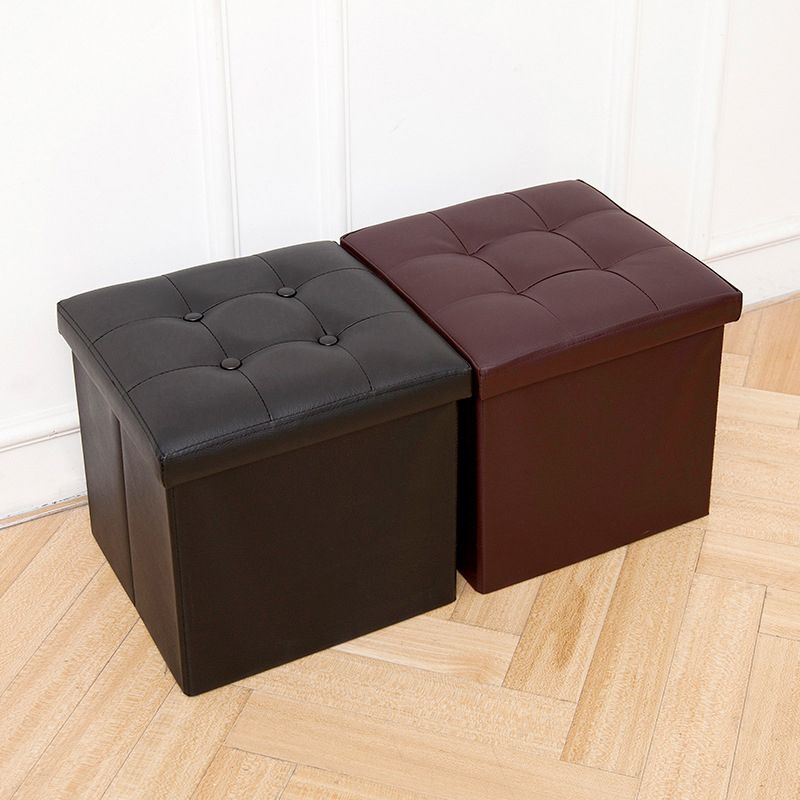 Vintage Tufted Ottoman Pure Color PU Leather Water Resistant Square Ottoman with Storage Clearhalo 'furn' 'furn_ottomans_poufs' 'Furniture' 'Living Room Furniture' 'Ottomans & Poufs' 'ottomans_poufs' 1200x1200_a05e6930-b77a-4b67-8fde-fef706603d68