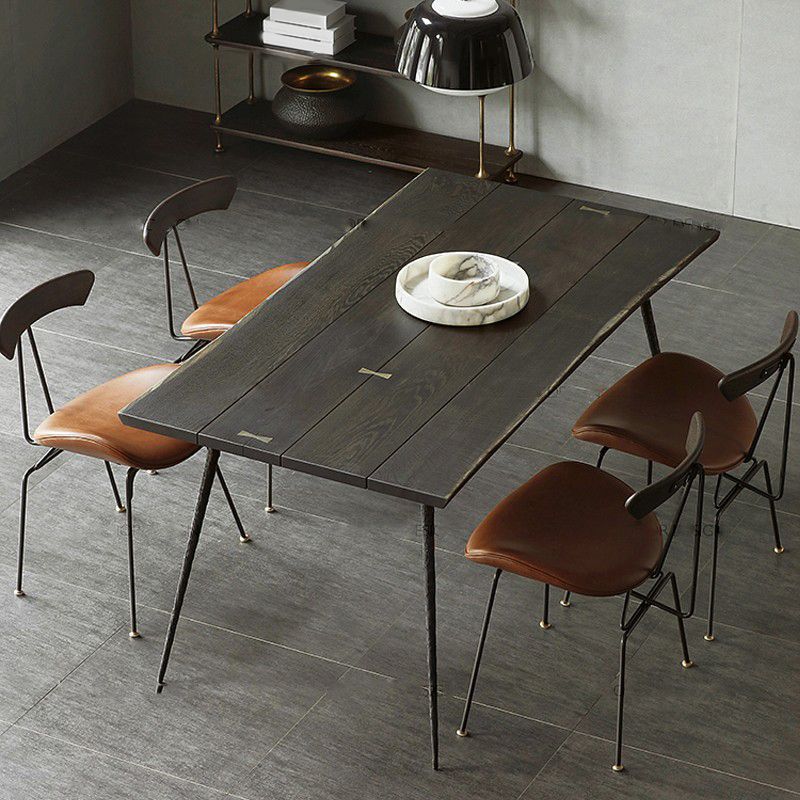 Black Oak Wood Dining Table Set 1/2/5 Pcs Industrial Metal Dinette Set for Home