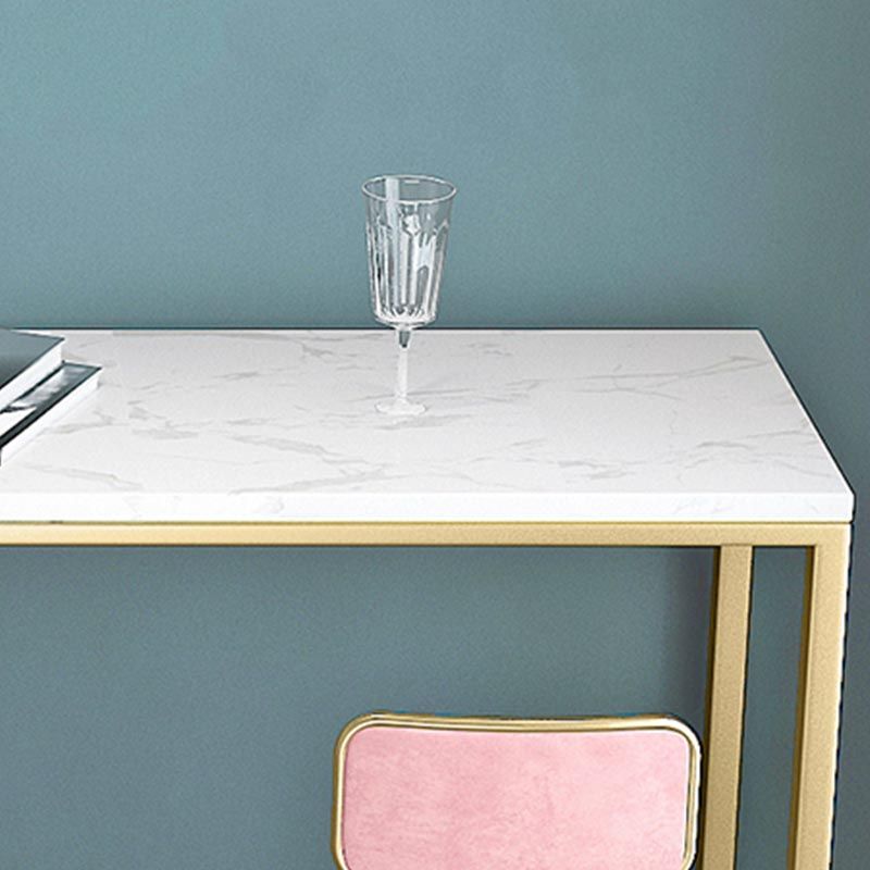 Rectangle Marble Patio Bar Table Footrest White and Gold Counter Table for Coffee Shop