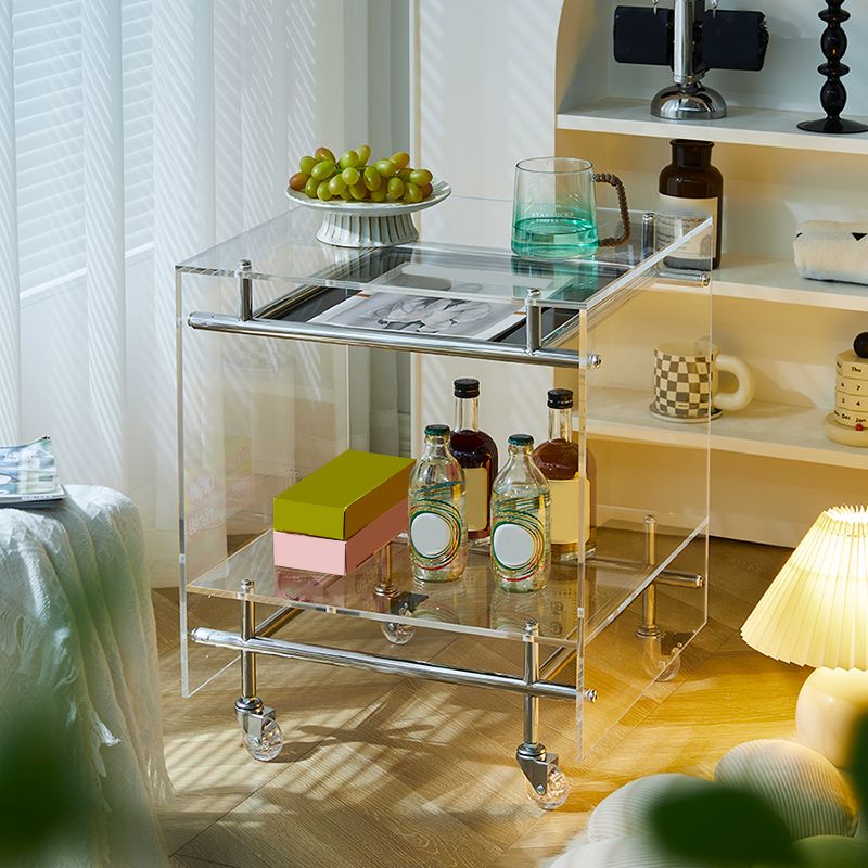 Acrylic End Table with Casters 21.7" Tall Rectangular Side Table with Storage Shelf Clearhalo 'Coffee & Accent Tables' 'End & Side Tables' 'end_side_tables' 'furn' 'furn_end_side_tables' 'Furniture' 'Living Room Furniture' 1200x1200_a065bb36-a091-4728-8468-94bcb8521d89