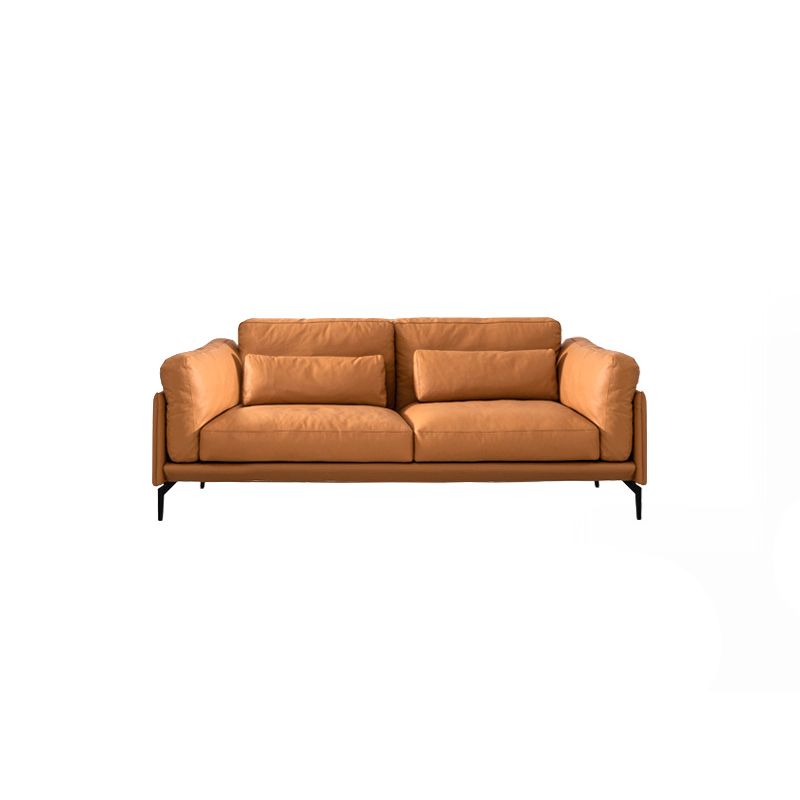 Square Arm Genuine Leather Sofa and Chaise Brown Sectional with Bolster Pillows Clearhalo 'furn' 'furn_sectionals' 'Furniture' 'furniture_sectionals' 'kitchen' 'kitchen_sectionals' 'Living Room Furniture' 'Sectionals' 1200x1200_a0667a1d-901e-41d8-96bf-3c2096fca562