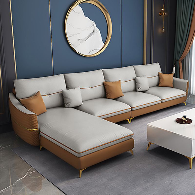 Brazo beige de 5 plazas seccional seccional de cuero falso de lujo seccional