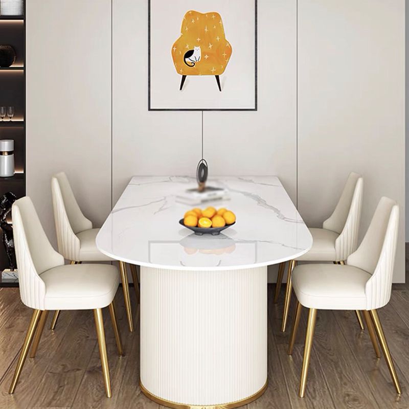 フリーフォームホワイトダイニングテーブル焼結ストーンテーブル二重台座の贅沢
