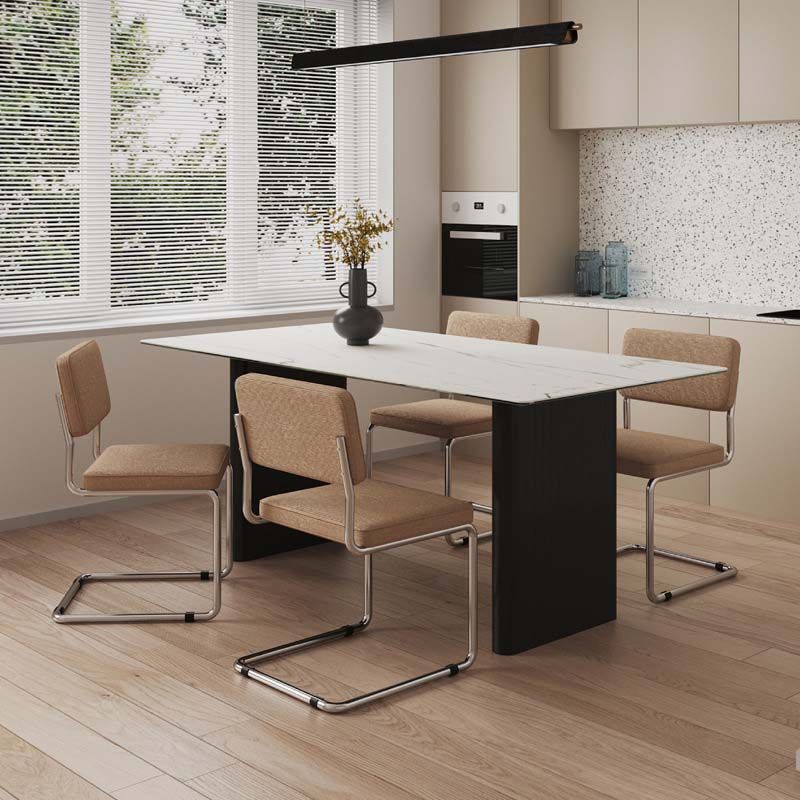 Table de salle à manger rectangulaire en pierre frittée de style moderne pour un usage domestique