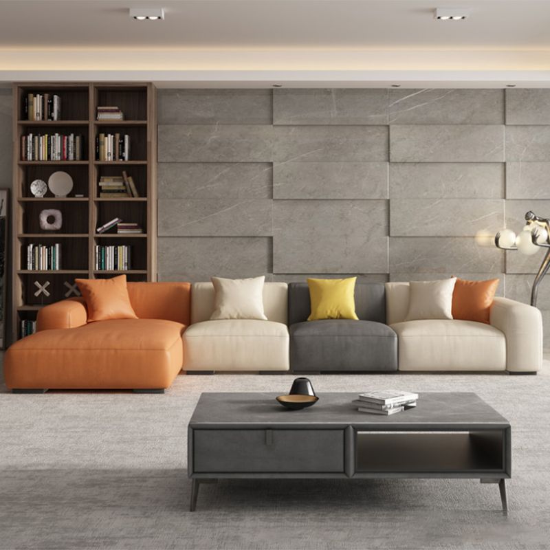 Stationary Faux Leather Living Room Square Arm Cushions Sofa