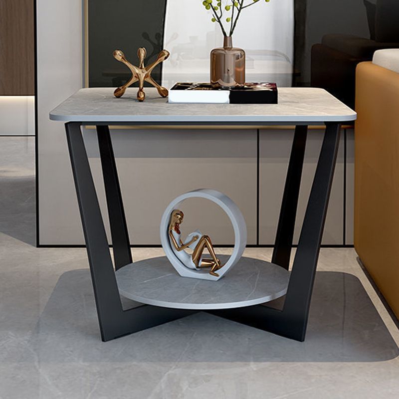 Moderne stijl metalen ijzeren zwarte basisplaat top met opbergrek ronde zijtafel