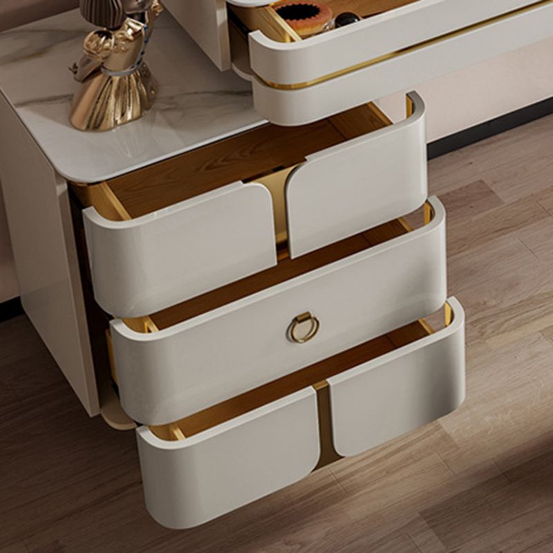 White Glam Vanity Dressing Table Set with Stool & 5 Storage Drawers Clearhalo 'Bedroom Furniture' 'furn' 'furn_makeup_vanities' 'Furniture' 'Makeup Vanities' 'makeup_vanities' 1200x1200_a072e06a-2183-4395-8a0e-7a6371b2abdc