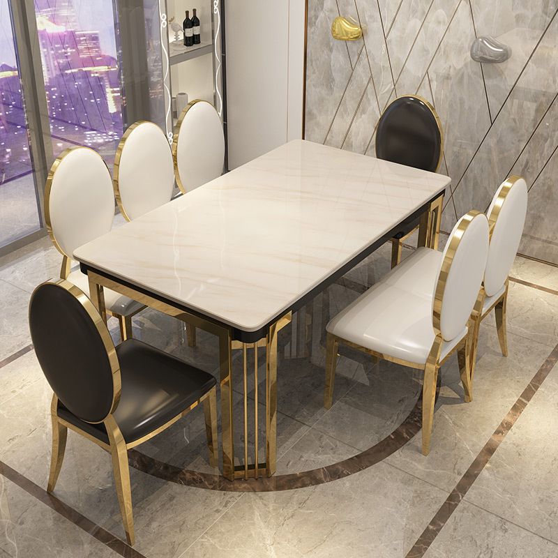 Tavolo da pranzo rettangolare in stile glam con base in metallo con 4 gambe