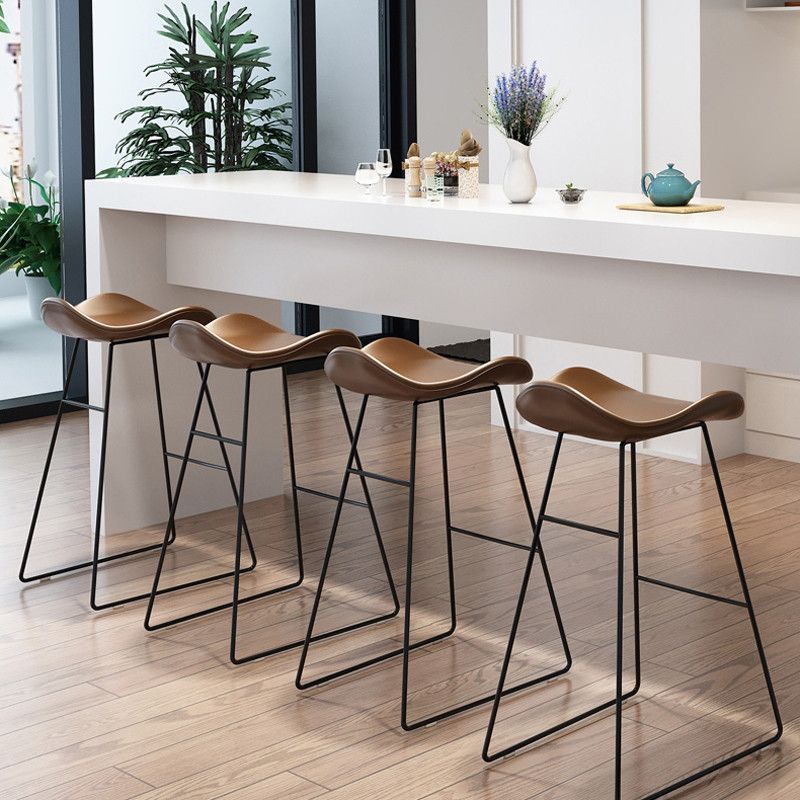 Modern Backrest Armless Counter Stool Upholstered Bar Stool with Metal Base