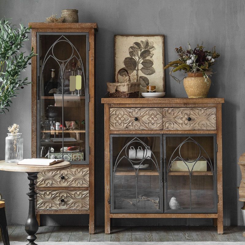 Tradizionale in legno in legno in legno portainteri di stoccaggio in vetro per sala da pranzo