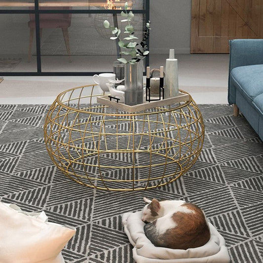 Contemporary Round Glass Top Cocktail Table with Frame Base in Iron Clearhalo 'Coffee & Accent Tables' 'Coffee Tables' 'coffee_tables' 'furn' 'furn_coffee_tables' 'Furniture' 'Living Room Furniture' 1200x1200_a07ac435-7053-460a-b4f2-ce96da3b0a85