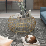 Contemporary Round Glass Top Cocktail Table with Frame Base in Iron Clearhalo 'Coffee & Accent Tables' 'Coffee Tables' 'coffee_tables' 'furn' 'furn_coffee_tables' 'Furniture' 'Living Room Furniture' 1200x1200_a07ac435-7053-460a-b4f2-ce96da3b0a85