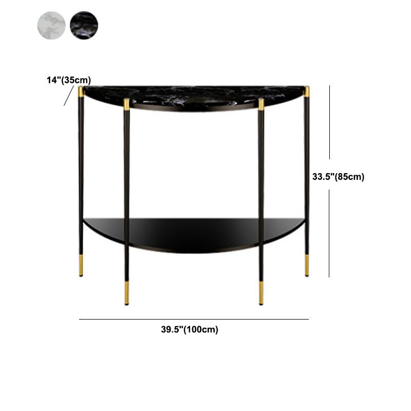Table de sofá de consola de mármol Glamble Mesa de media luna con estantes para Hall