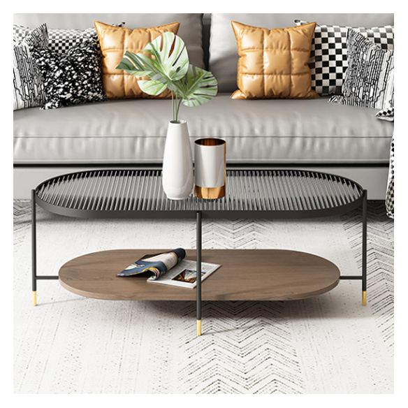 Modern 2 Piece Bunching Tables with Wooden Shelf and 4 Iron Legs Clearhalo 'Coffee & Accent Tables' 'Coffee Tables' 'coffee_tables' 'furn' 'furn_coffee_tables' 'Furniture' 'Living Room Furniture' 1200x1200_a0855e8b-1497-4666-8a40-88daf9586fa8