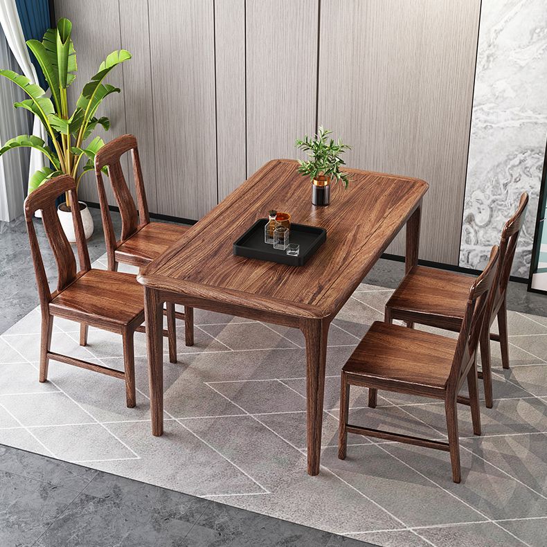 Traditional Style Solid Wood Dining Set with Walnut Table and 4 Legs Base for Home Use Clearhalo 'Dining Room Sets' 'Dining Tables & Seating' 'dining_room_set' 'furn' 'furn_dining_room_set' 'Furniture' 'furniture_dining_room_set' 'Kitchen & Dining Furniture' 'kitchen&dining_furn' 'kitchen' 1200x1200_a0877af2-fd3e-4270-ad2f-de62e5a60504