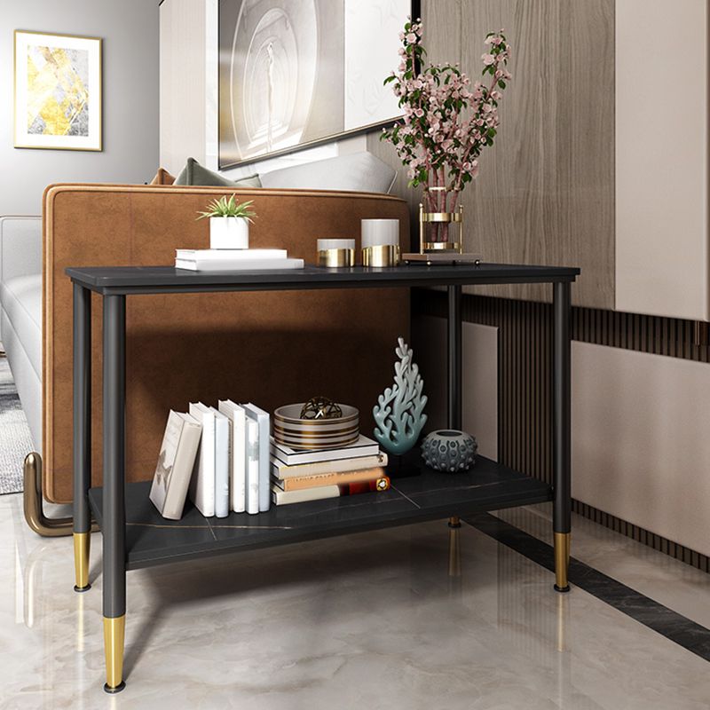 長方形の石4脚サイドテーブル21.65インチの高さのワンシェルフエンドテーブル