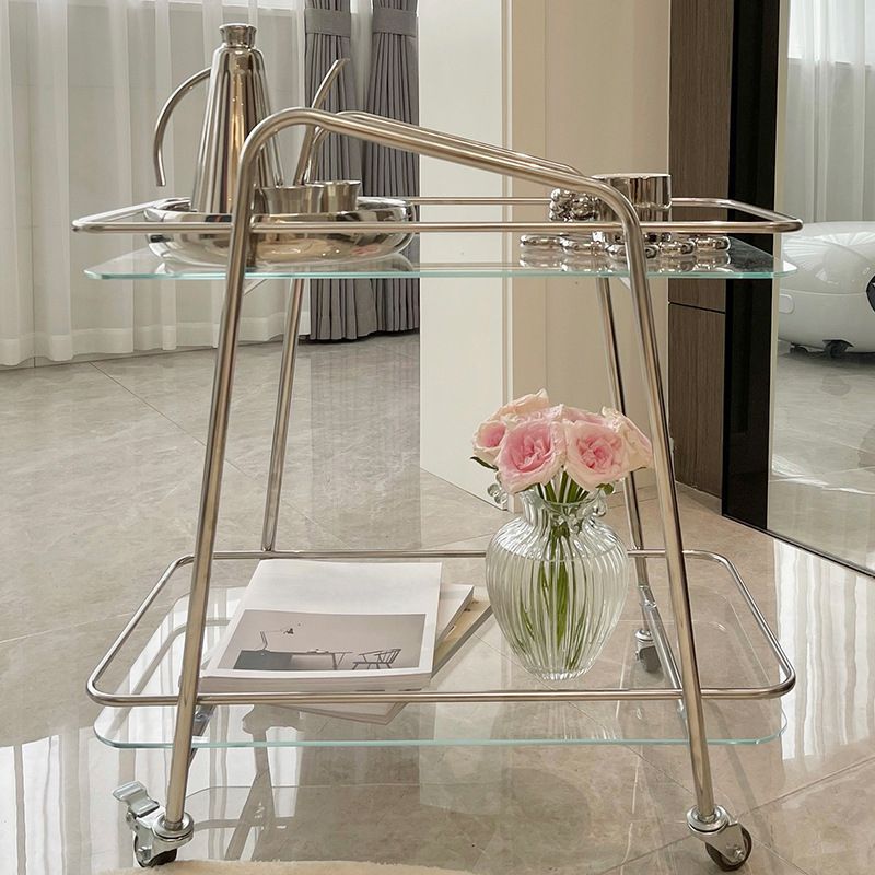 Modern Glass End Slide Table 2-Tier Corner Table with Storage