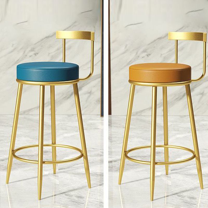 Glam Armless Backrest Counter Stoo Iron Bar Stool with Cushion and Pedal for Kitchen