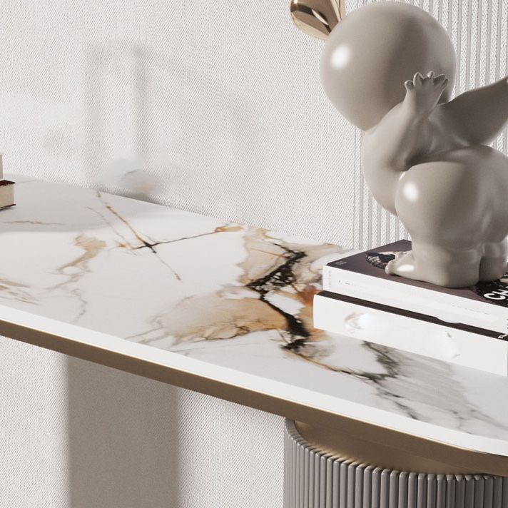 Mesa de consola de Stone Glam 31.5 pulgadas de altura Mesa de acento ovalado para el salón