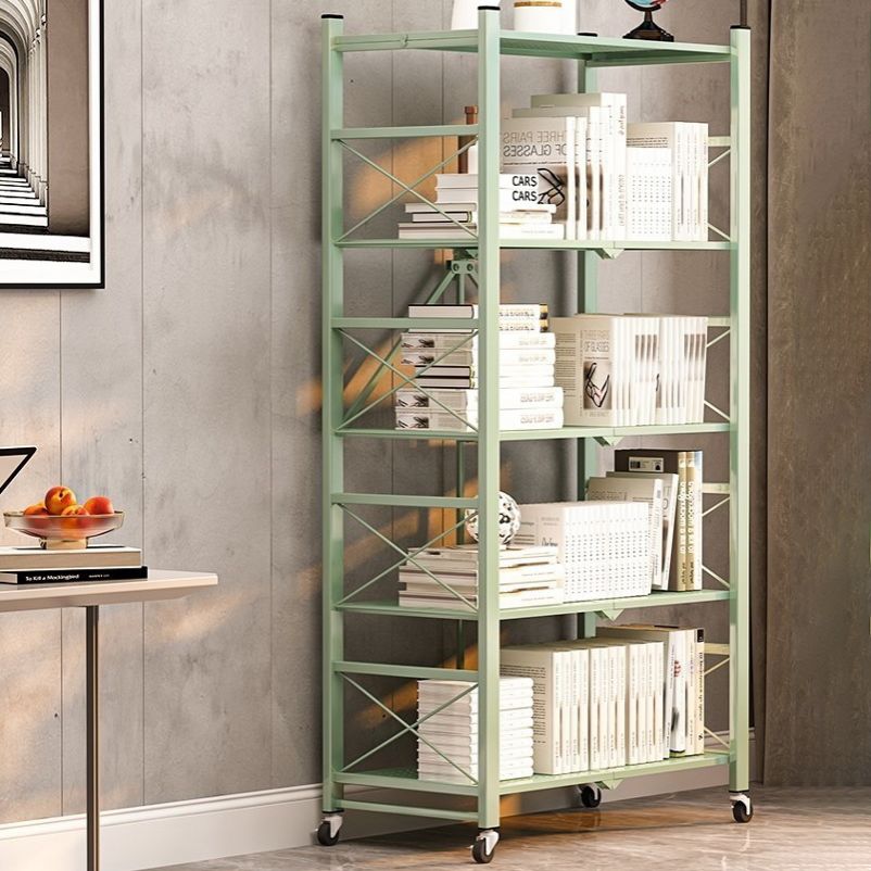 Folding Steel Industrial Etagere Bookshelf Open Bookshelf with Caster Wheels Clearhalo 'Bookcases' 'furn' 'furn_bookcases' 'Furniture' 'furniture_bookcases' 'Office Furniture' 1200x1200_a0997f78-2339-40e9-8204-f90eab729d43
