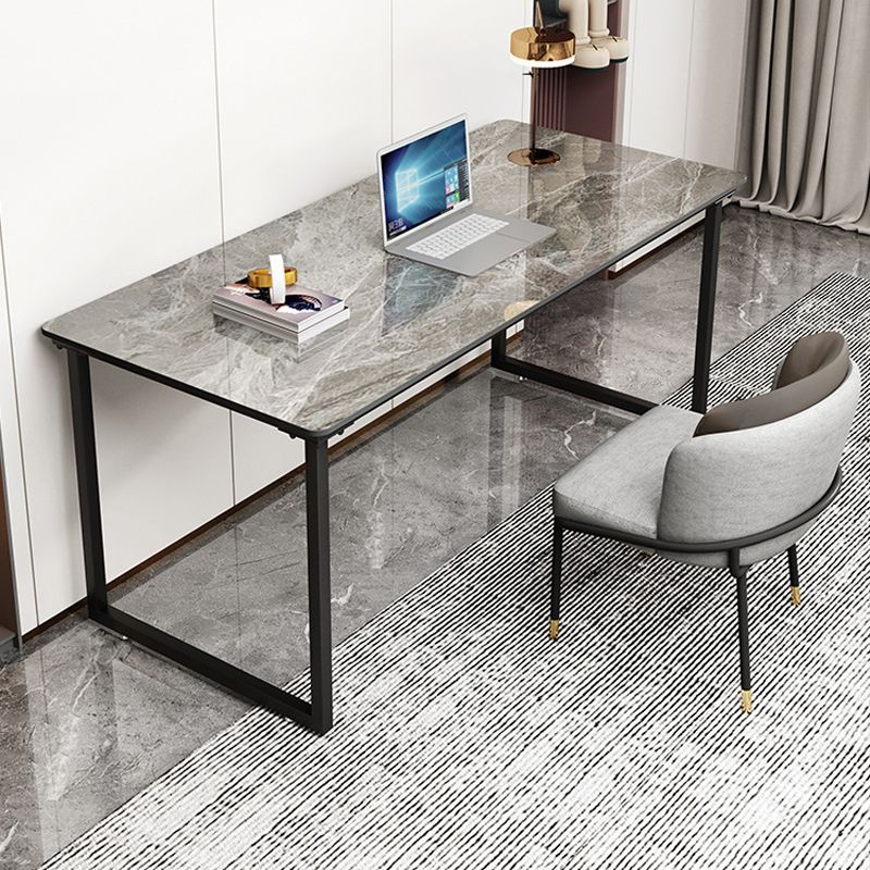 Industrial Office Desk Grey Marble Sled Writing Desk with Metal Legs Clearhalo 'furn' 'furn_office_desk' 'Furniture' 'Office Desks' 'Office Furniture' 'office_desk' 1200x1200_a09d4c4a-5130-4fef-8a77-07775756bd83