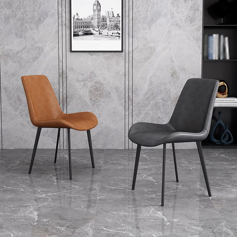 Leather Scandinavian Restaurant Side Chair Parsons Dining Chair with Metal Legs Clearhalo ' kitchen&dining_furn' 'Dining Chairs' 'Dining Tables & Seating' 'dining_chair' 'furn' 'furn_dining_chair' 'Furniture' 'furniture_dining_chair' 'Kitchen & Dining Furniture' 'kitchen' 1200x1200_a0a028ce-8e23-4c21-992d-7ae948d588f1