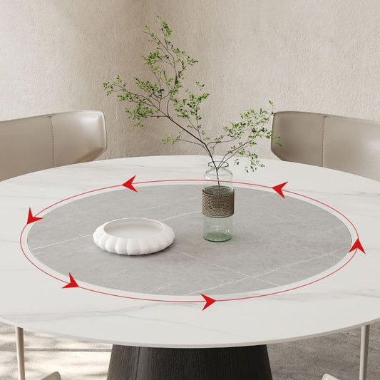 Solid Wood Pedestal Dining Table Oval Stone Top Dining Table in White