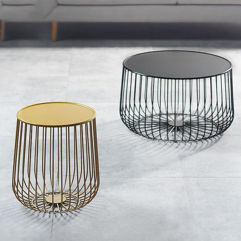 Mid-century Round Iron Coffee Table Frame Cocktail Table with Storage Clearhalo 'Coffee & Accent Tables' 'Coffee Tables' 'coffee_tables' 'furn' 'furn_coffee_tables' 'Furniture' 'Living Room Furniture' 1200x1200_a0a6aac2-e8e2-496b-bb5a-1064b8997c53