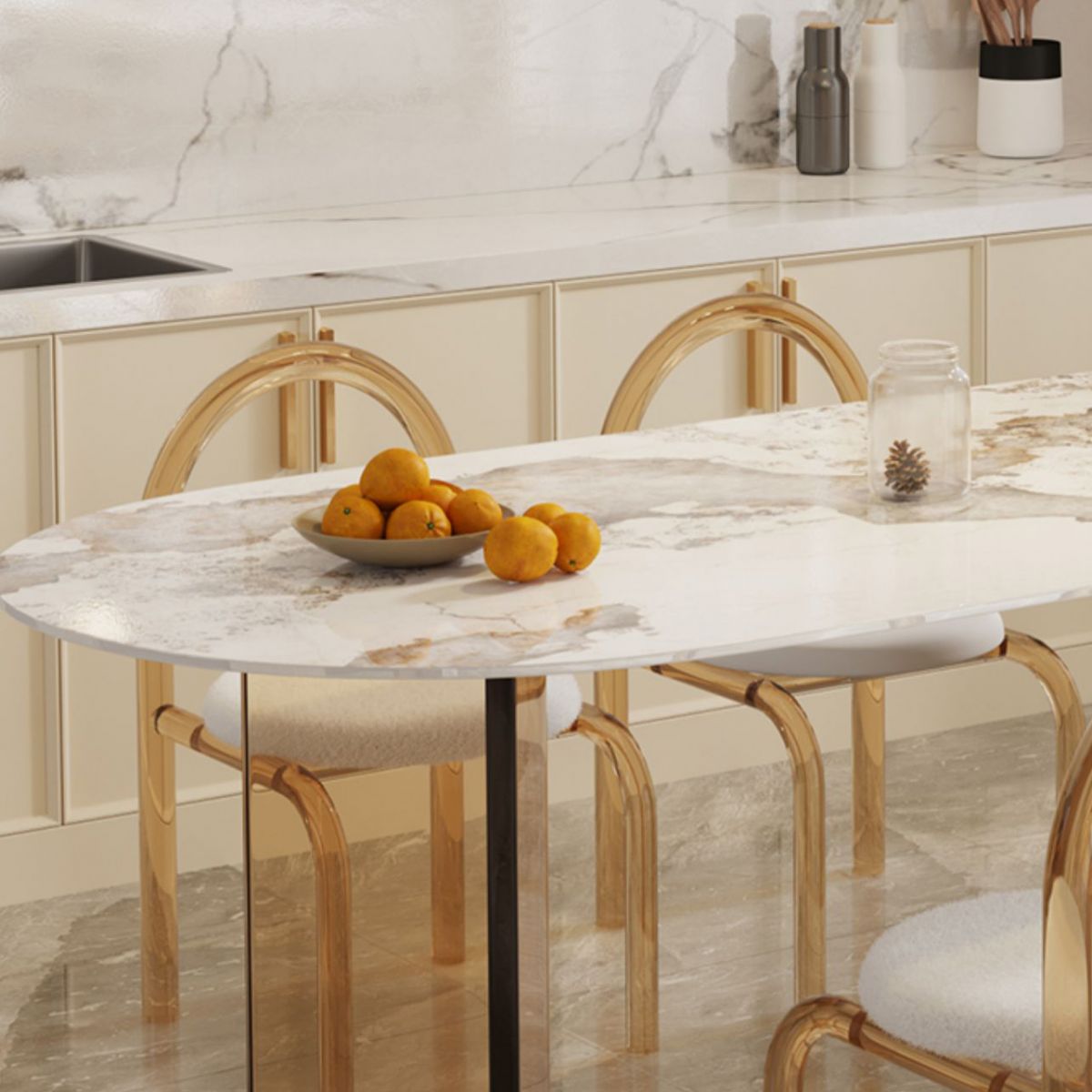 Modern Dining Table Sintered Stone Table with Acrylic Legs for Home Use Clearhalo 'Dining Tables & Seating' 'Dining Tables' 'dining_table' 'furn' 'furn_dining_table' 'Furniture' 'Kitchen & Dining Furniture' 1200x1200_a0a81202-e29c-4625-a448-ce277556da64