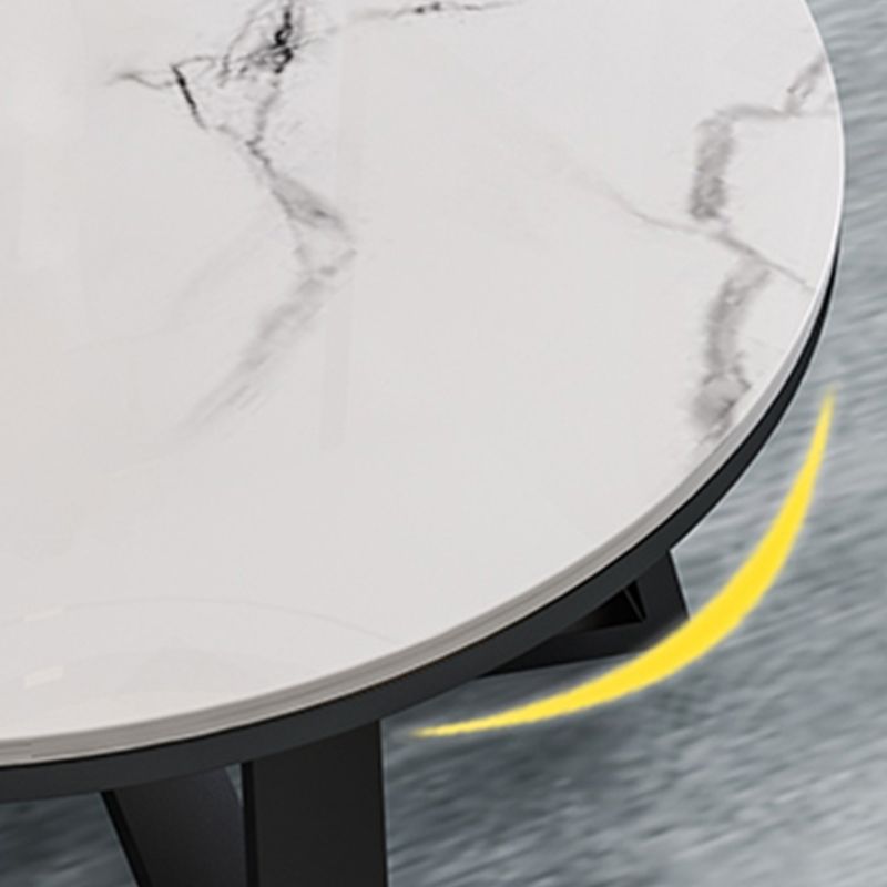 Mesa de café redonda de estilo glamorante con base cruzada de hierro y tapa blanca