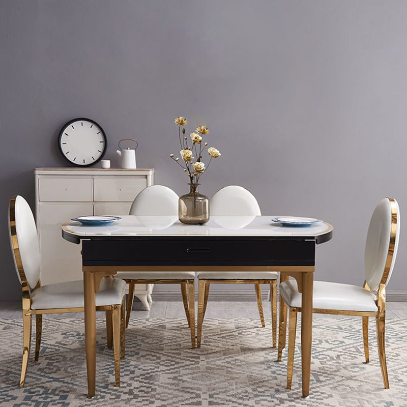 Tavolo da pranzo in vetro rotondo bianco contemporaneo con doppia foglia