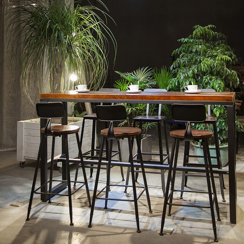 Industrial 1/7 Pieces Bar Table Set Rectangle Wood Counter Table with High Stools for Cafe