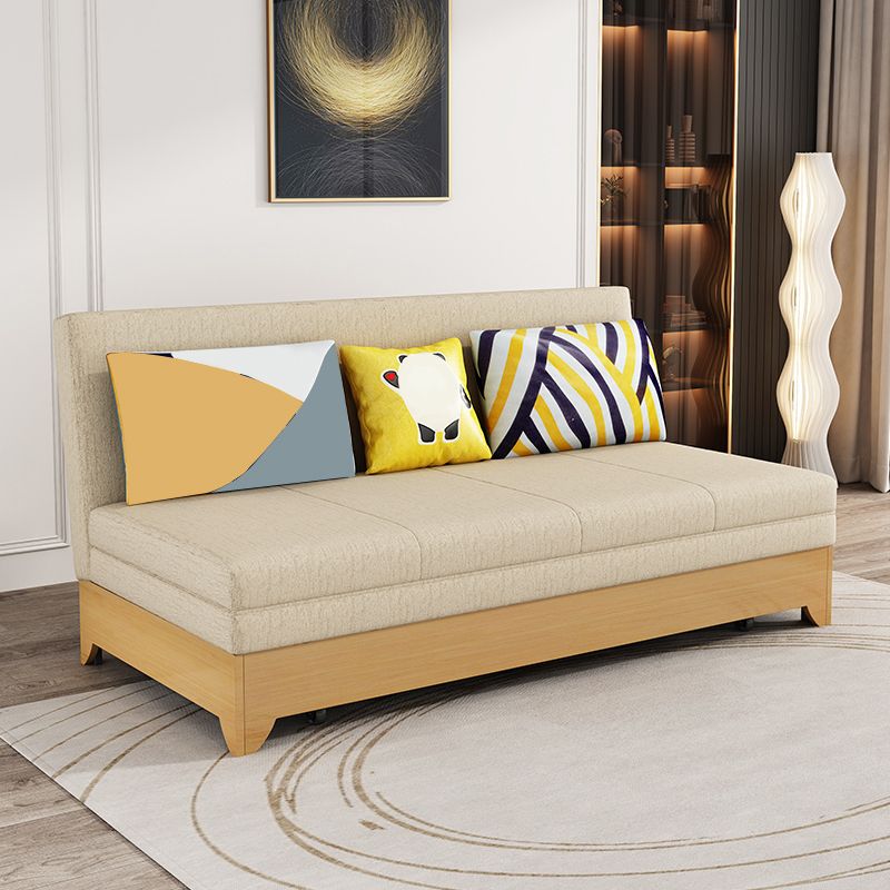 Contemporary 33.46" H Cotton Blend Armless Sleeper Sofa Bed in Beige Clearhalo 'furn' 'furn_futons' 'Furniture' 'Futons & Daybeds' 'Futons' 'Living Room Furniture' 1200x1200_a0b0f235-608c-4987-9545-3d2bbd2b2864