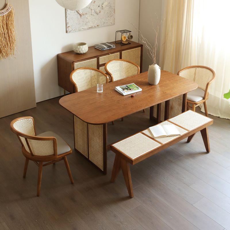 Rectangle Dining Set 1/4/5/6 Pcs Ash Solid Wood and Rattan Dining Table and Chairs Clearhalo 'Dining Room Sets' 'Dining Tables & Seating' 'dining_room_set' 'furn' 'furn_dining_room_set' 'Furniture' 'Kitchen & Dining Furniture' 1200x1200_a0b2afcb-7004-4457-bdf8-aeed0fd83f50