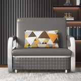 Faux Leather Square Arm Sleeper with Storage Scandinavian Futon Sleeper Sofa Bed in Gray