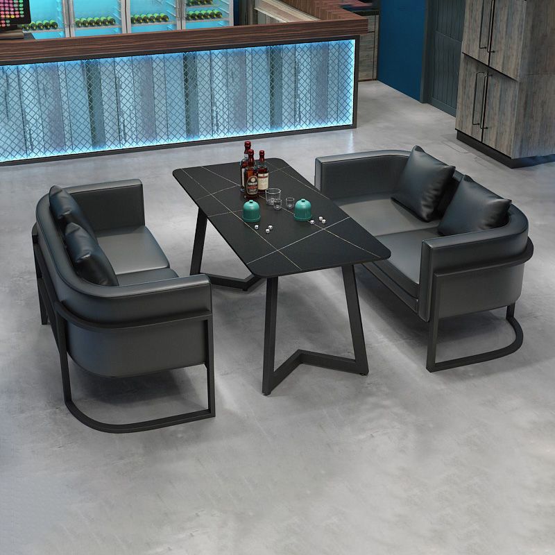 Industrial Dining Table Black Sintered Stone Table with Black Metal Base for Dining Room Clearhalo ' dining_table' 'Dining Tables & Seating' 'Dining Tables' 'furn' 'furn_dining_table' 'Furniture' 'furniture_dining_table' 'Kitchen & Dining Furniture' 'kitchen&dining_furn' 'kitchen' 'kitchen_dining_table' 1200x1200_a0b9498f-2c00-4803-bb0c-04ff00edcc7f