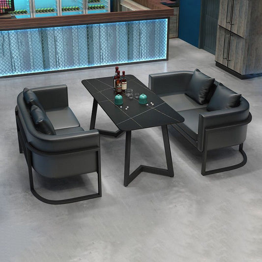 Industrial Dining Table Black Sintered Stone Table with Black Metal Base for Dining Room