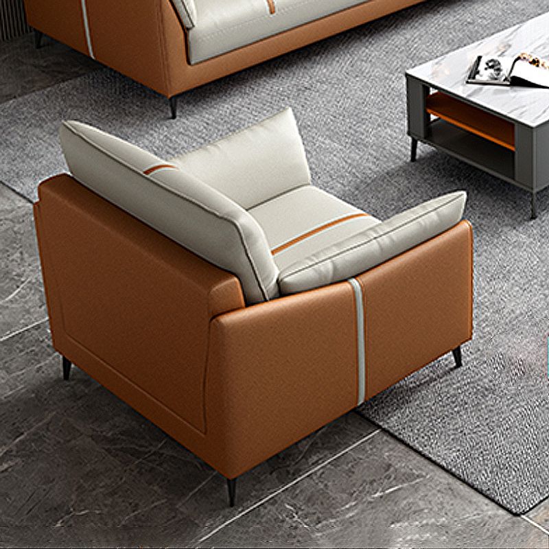 Living Room Pillow Top Arm Sofa Orange and White Cushion Back Couch Clearhalo 'furn' 'furn_sofas' 'Furniture' 'furniture_sofas' 'Living Room Furniture' 'Sofa' 'sofas' 1200x1200_a0ba510b-a85a-4c1e-b7cf-dd9711c614e1