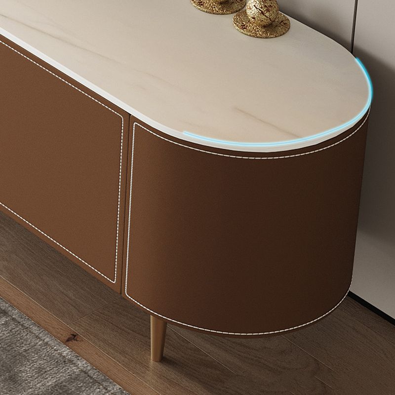 Wooden TV Stand Console Brown Modern Style TV Cabinet with Doors