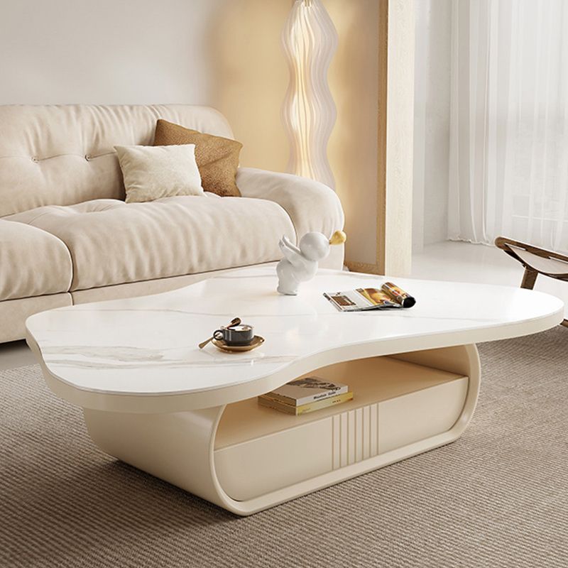 Pedestal Modern Slate Cocktail Table Free-Form Single Coffee Table with Shelf Clearhalo 'Coffee & Accent Tables' 'Coffee Tables' 'coffee_tables' 'furn' 'furn_coffee_tables' 'Furniture' 'Living Room Furniture' 1200x1200_a0c19dce-14c5-4418-adfd-0c6b9b457c4f