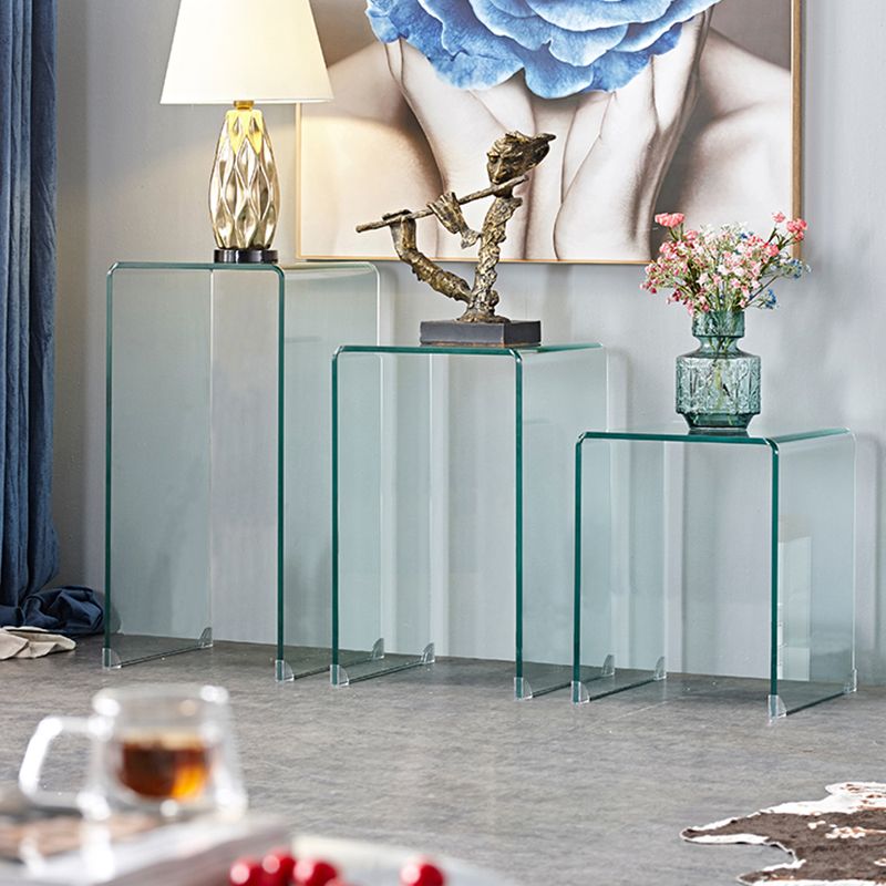 Modern Square Glass Side End Table Sled Corner Table for Living Room