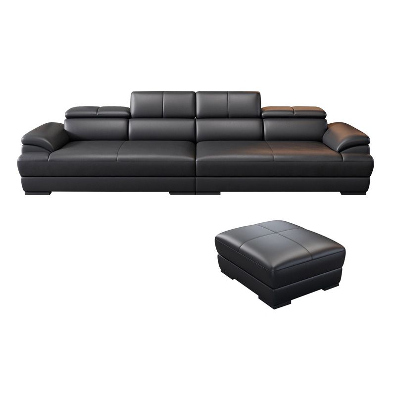 Genuine Leather Pillow Top Arm Sectional Sofa 27.56"H Cushion Back Sofa,Black Clearhalo 'furn' 'furn_sectionals' 'Furniture' 'furniture_sectionals' 'Living Room Furniture' 'Sectionals' 1200x1200_a0caf375-f6e2-45a4-aab6-b74886e97774