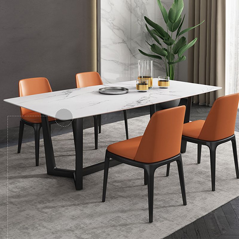 Industrial Sintered Stone Top Dining Table Rectangle Table with Trestle Base Clearhalo 'Dining Tables & Seating' 'Dining Tables' 'dining_table' 'furn' 'furn_dining_table' 'Furniture' 'Kitchen & Dining Furniture' 1200x1200_a0d097fc-d8e7-48d1-ba92-70a2f5be503a